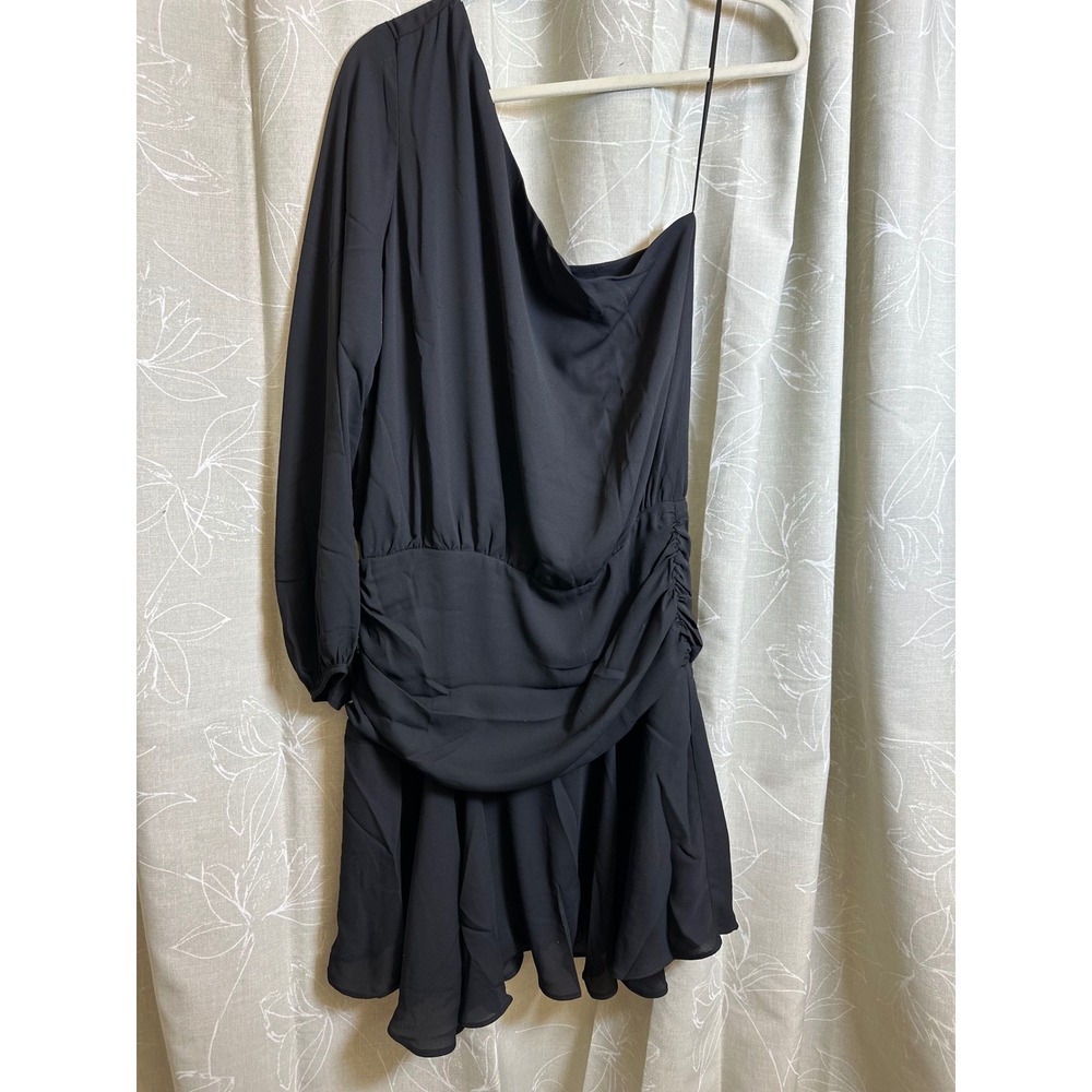 One Shoulder Mini Dress‎ Long Sleeve Ruched Cocktail Party Black